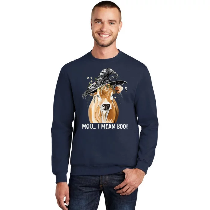 Funny Cow Witch Halloween Moo I Mean Boo Tall Sweatshirt