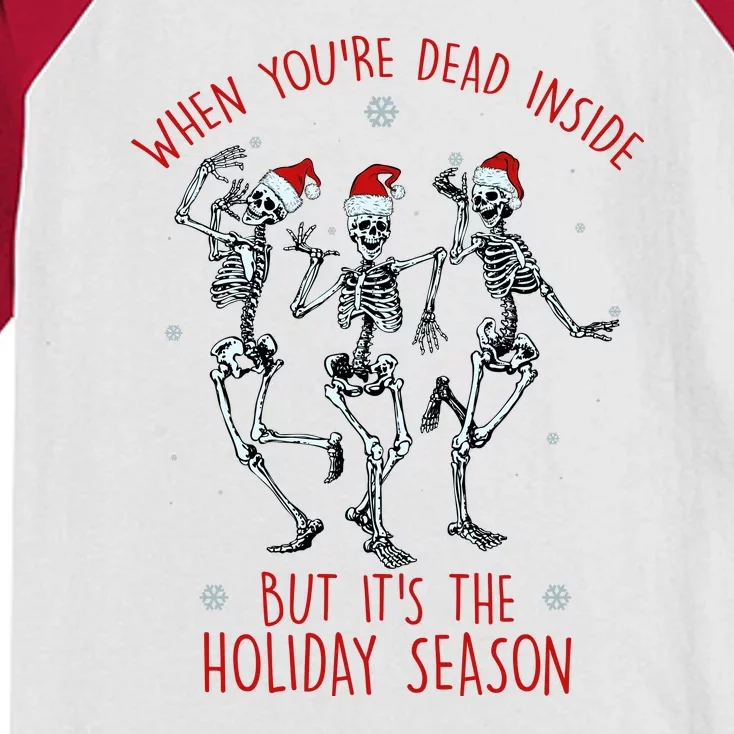 Funny Christmasween When You're Dead Inside But It's The Holiday Season Skeletons Kids Colorblock Raglan Jersey