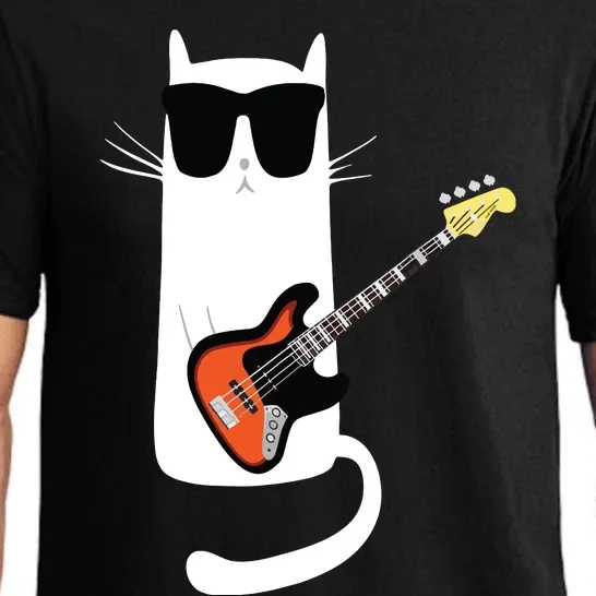 Funny Cat Wearing Sunglasses Playing Bass Guitar Pajama Set