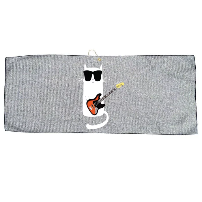 Funny Cat Wearing Sunglasses Playing Bass Guitar Large Microfiber Waffle Golf Towel