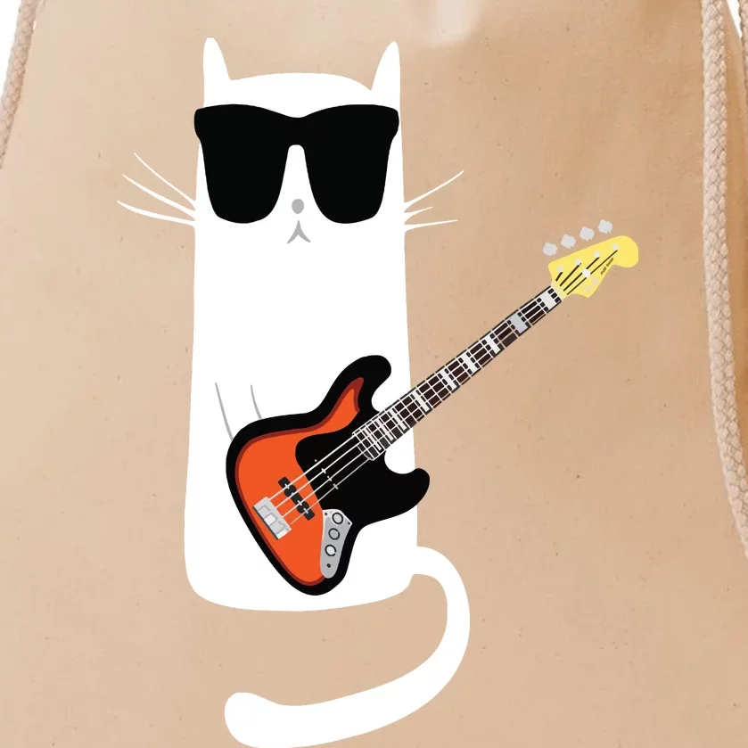 Funny Cat Wearing Sunglasses Playing Bass Guitar Drawstring Bag