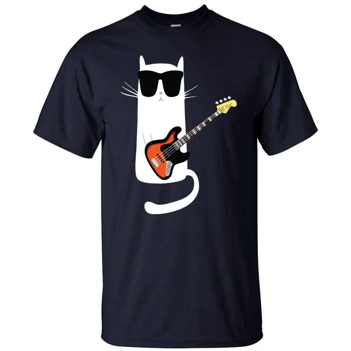 Funny Cat Wearing Sunglasses Playing Bass Guitar Tall T-Shirt