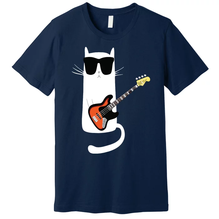 Funny Cat Wearing Sunglasses Playing Bass Guitar Premium T-Shirt