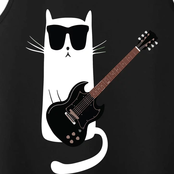 Funny Cat Wearing Sunglasses Playing Electric Guitar Performance Tank