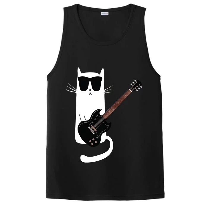 Funny Cat Wearing Sunglasses Playing Electric Guitar Performance Tank