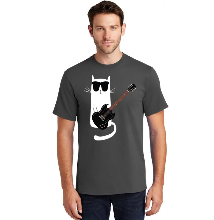 Funny Cat Wearing Sunglasses Playing Electric Guitar Tall T-Shirt