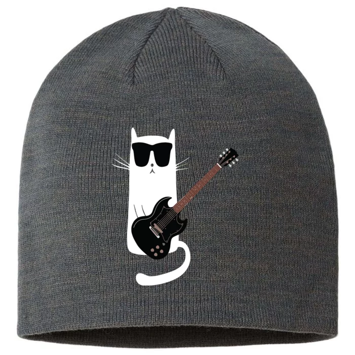 Funny Cat Wearing Sunglasses Playing Electric Guitar 8 1/2in Sustainable Knit Beanie