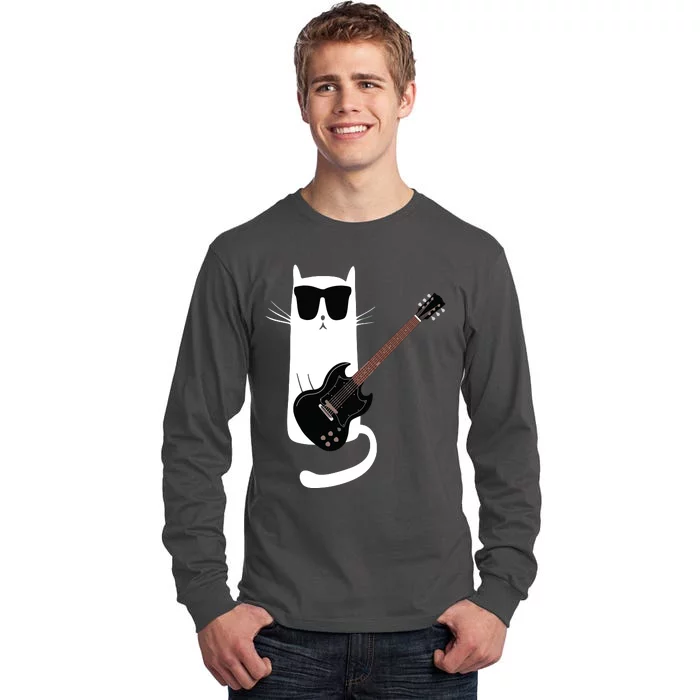 Funny Cat Wearing Sunglasses Playing Electric Guitar Tall Long Sleeve T-Shirt