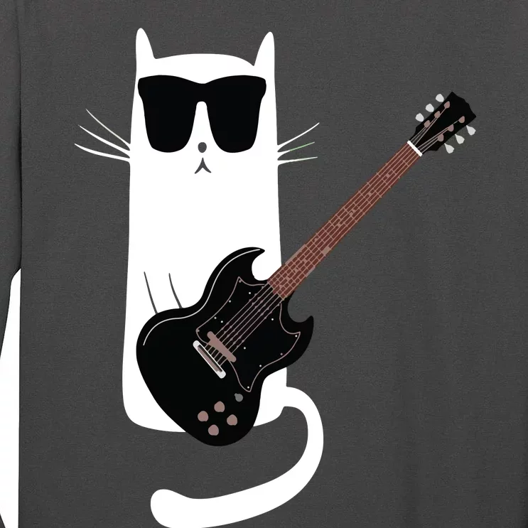 Funny Cat Wearing Sunglasses Playing Electric Guitar Tall Long Sleeve T-Shirt