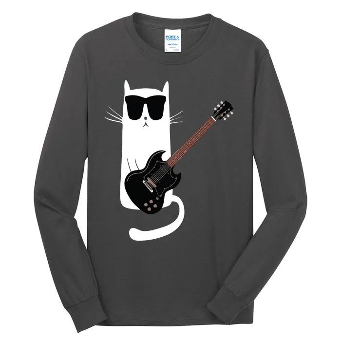 Funny Cat Wearing Sunglasses Playing Electric Guitar Tall Long Sleeve T-Shirt