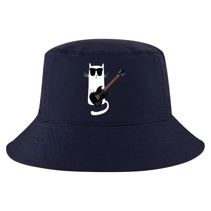 Funny Cat Wearing Sunglasses Playing Electric Guitar Cool Comfort Performance Bucket Hat