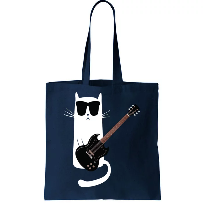 Funny Cat Wearing Sunglasses Playing Electric Guitar Tote Bag