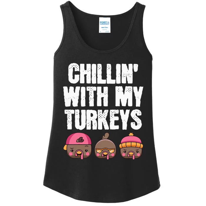 Funny chillin with my Turkey thanhksgiving Family Ladies Essential Tank