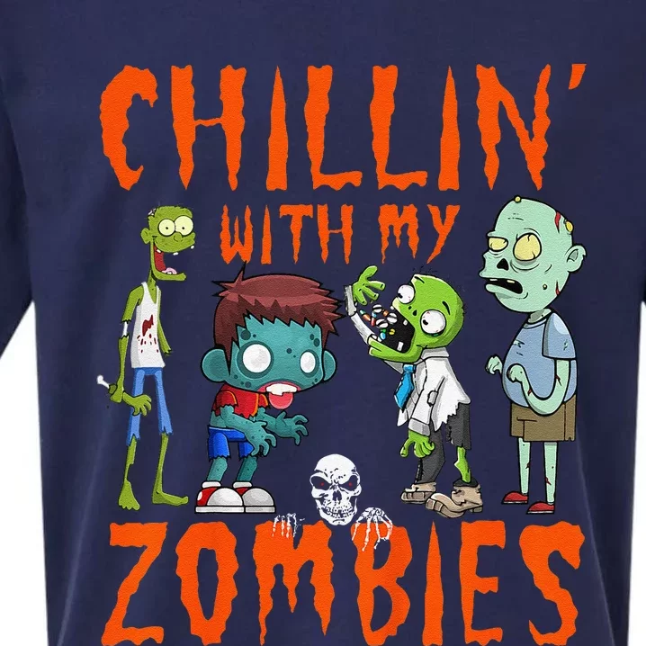 Funny Chillin With My Zombies Halloween Funny Zombie Sueded Cloud Jersey T-Shirt