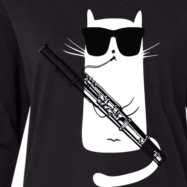 Funny Cat Wearing Sunglasses Playing Bassoon Womens Cotton Relaxed Long Sleeve T-Shirt