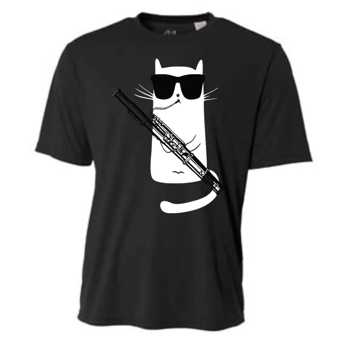 Funny Cat Wearing Sunglasses Playing Bassoon Cooling Performance Crew T-Shirt