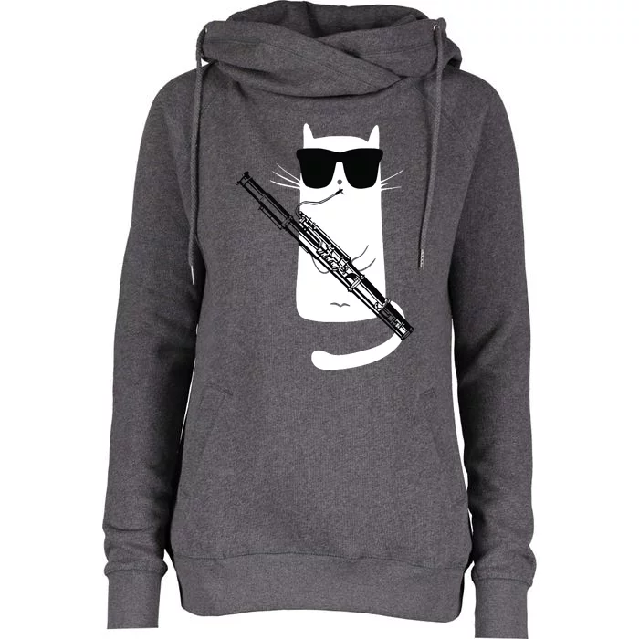 Funny Cat Wearing Sunglasses Playing Bassoon Womens Funnel Neck Pullover Hood