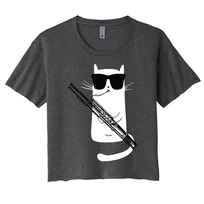 Funny Cat Wearing Sunglasses Playing Bassoon Women's Crop Top Tee