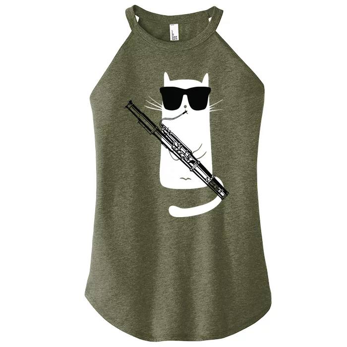 Funny Cat Wearing Sunglasses Playing Bassoon Women’s Perfect Tri Rocker Tank