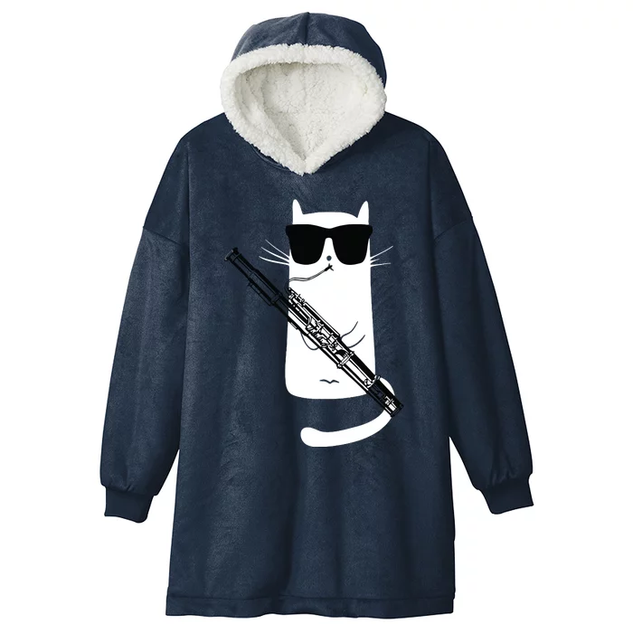 Funny Cat Wearing Sunglasses Playing Bassoon Hooded Wearable Blanket