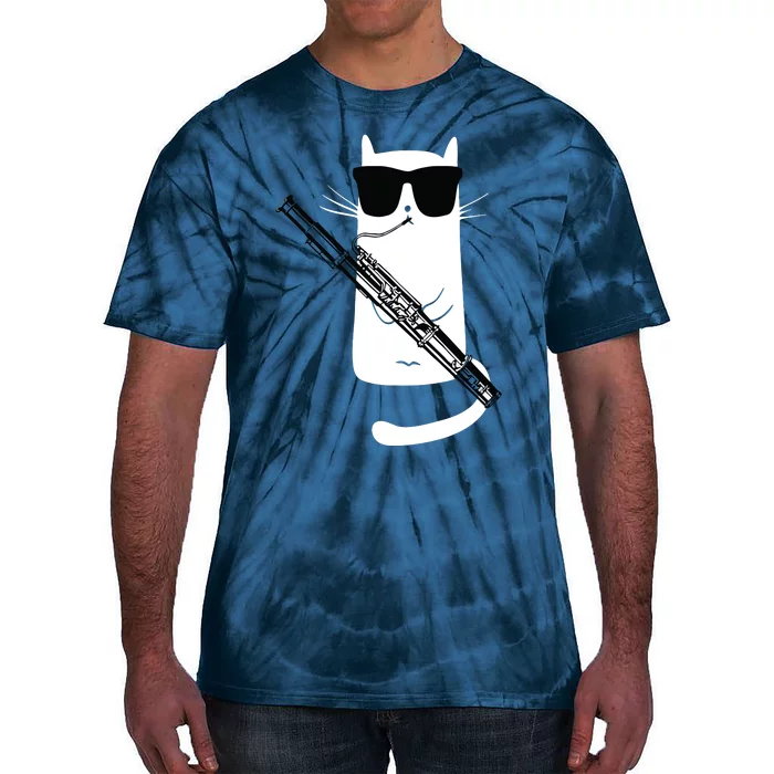 Funny Cat Wearing Sunglasses Playing Bassoon Tie-Dye T-Shirt