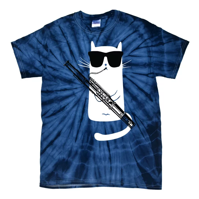 Funny Cat Wearing Sunglasses Playing Bassoon Tie-Dye T-Shirt