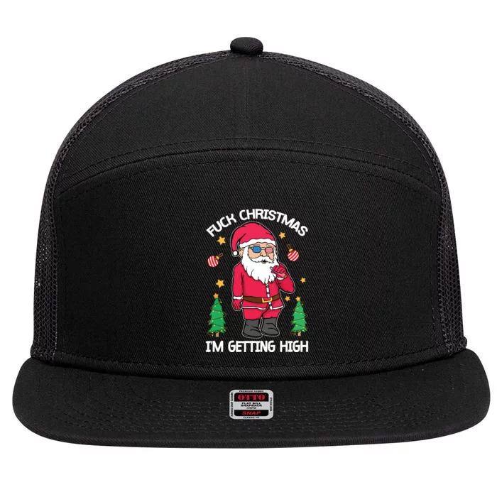 Fuck Christmas Weed Smoking American Gnome Sarcastic Xmas 7 Panel Mesh Trucker Snapback Hat