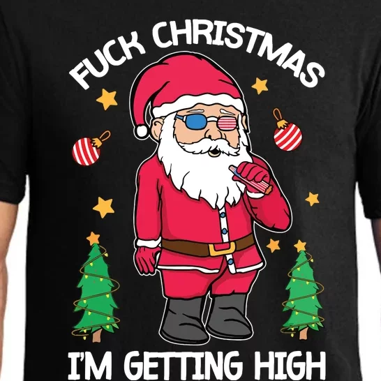 Fuck Christmas Weed Smoking American Gnome Sarcastic Xmas Pajama Set