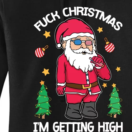 Fuck Christmas Weed Smoking American Gnome Sarcastic Xmas Women's Pullover Hoodie