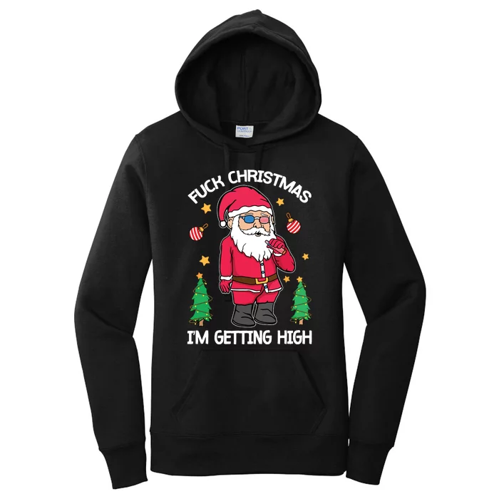 Fuck Christmas Weed Smoking American Gnome Sarcastic Xmas Women's Pullover Hoodie