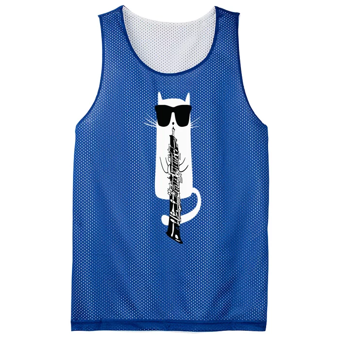 Funny Cat Wearing Sunglasses Playing Oboe Mesh Reversible Basketball Jersey Tank