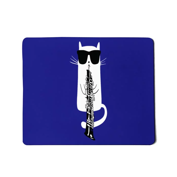 Funny Cat Wearing Sunglasses Playing Oboe Mousepad