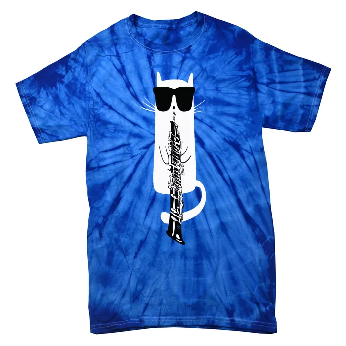 Funny Cat Wearing Sunglasses Playing Oboe Tie-Dye T-Shirt