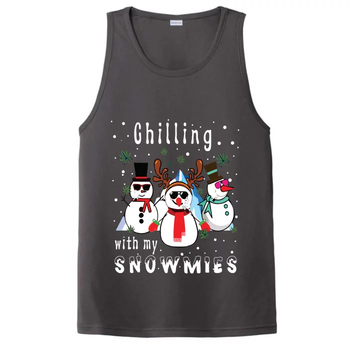 Funny Chilling With My Snowmies Weed Christmas 420 Cannabis Performance Tank