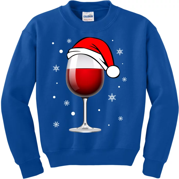 Funny Christmas Wine Glass Santa Hat Holiday For Wine Lovers Cute Gift Kids Sweatshirt