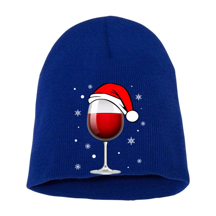 Funny Christmas Wine Glass Santa Hat Holiday For Wine Lovers Cute Gift Short Acrylic Beanie