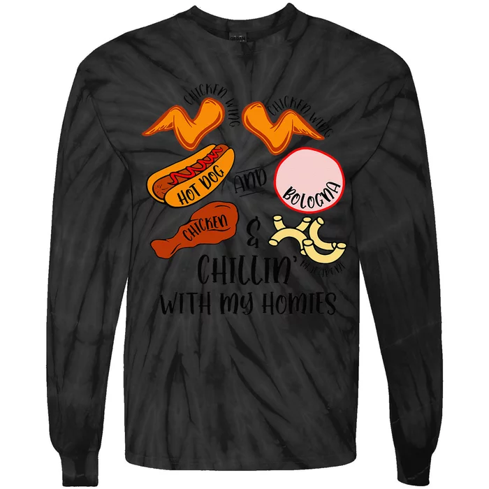 Funny Chicken Wing Song Lyric Hot Dog Bologna Macaroni Tie-Dye Long Sleeve Shirt