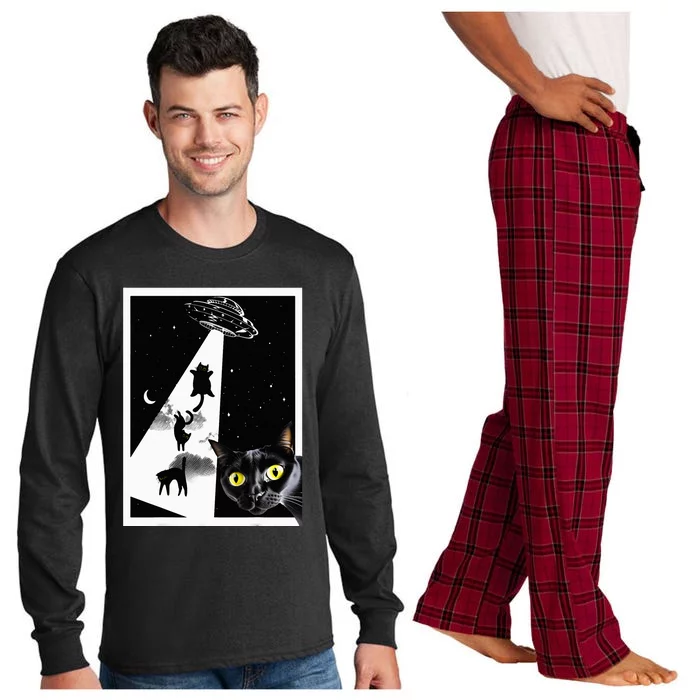 Funny Cats With Alien UFO Spaceship. Funny Cat Lovers Long Sleeve Pajama Set