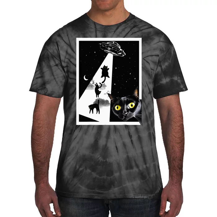 Funny Cats With Alien UFO Spaceship. Funny Cat Lovers Tie-Dye T-Shirt