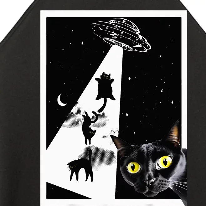 Funny Cats With Alien UFO Spaceship. Funny Cat Lovers Women’s Perfect Tri Rocker Tank