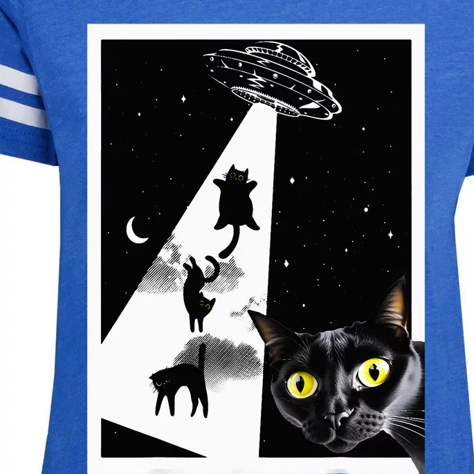 Funny Cats With Alien UFO Spaceship. Funny Cat Lovers Enza Ladies Jersey Football T-Shirt