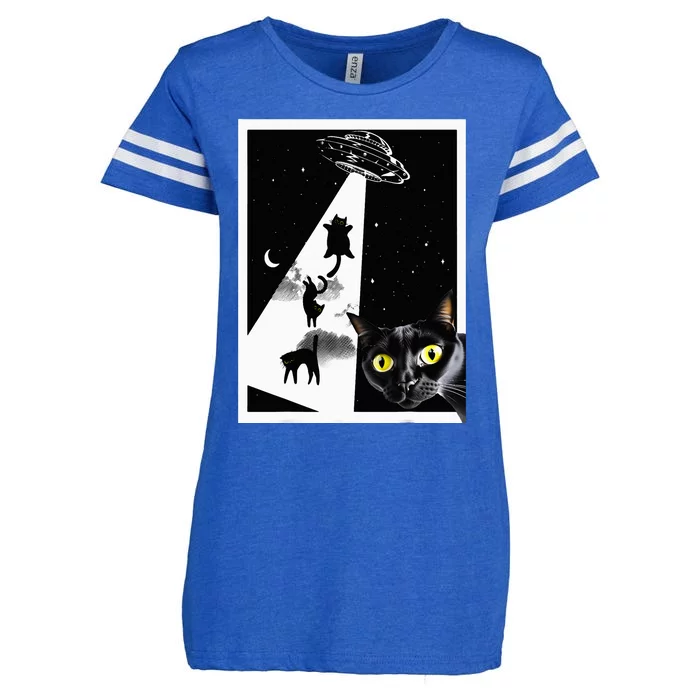 Funny Cats With Alien UFO Spaceship. Funny Cat Lovers Enza Ladies Jersey Football T-Shirt