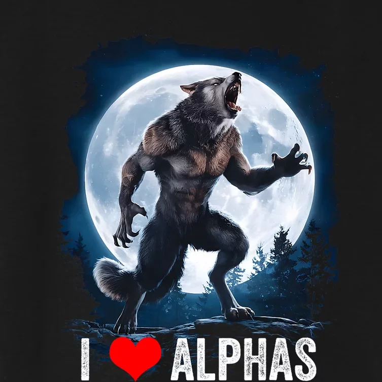 Funny Cringe Werewolf Wolf Meme I Heart Alphas I Love Alphas Women's Crop Top Tee