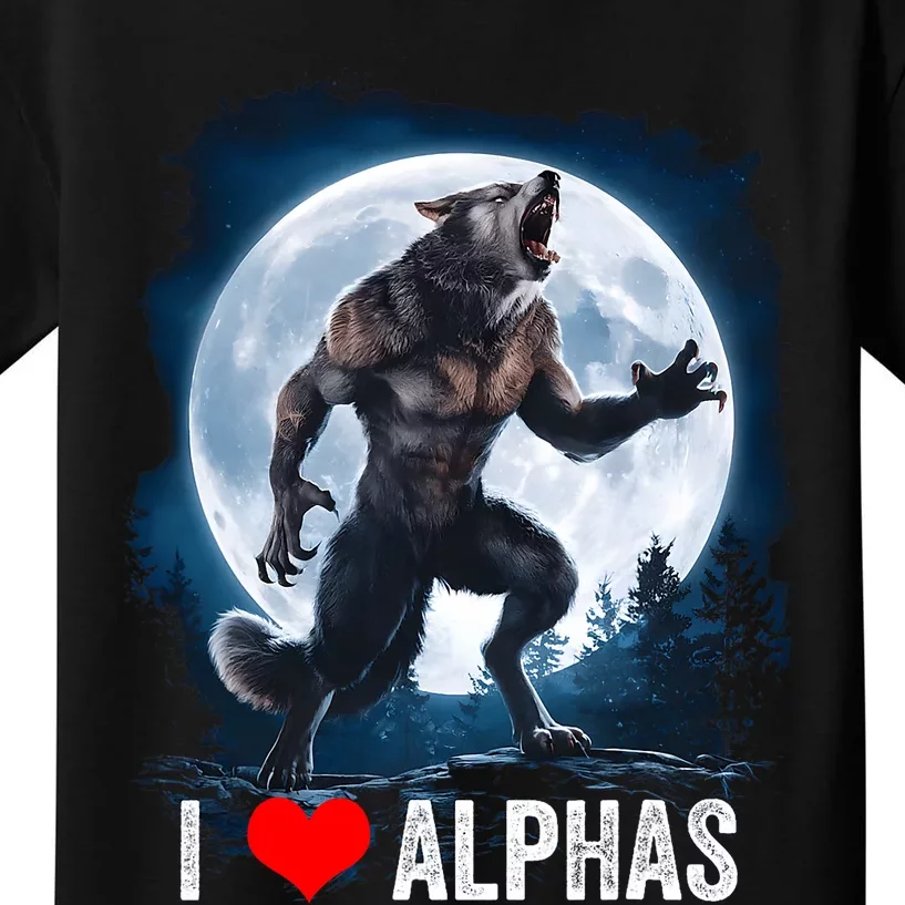 Funny Cringe Werewolf Wolf Meme I Heart Alphas I Love Alphas Kids T-Shirt