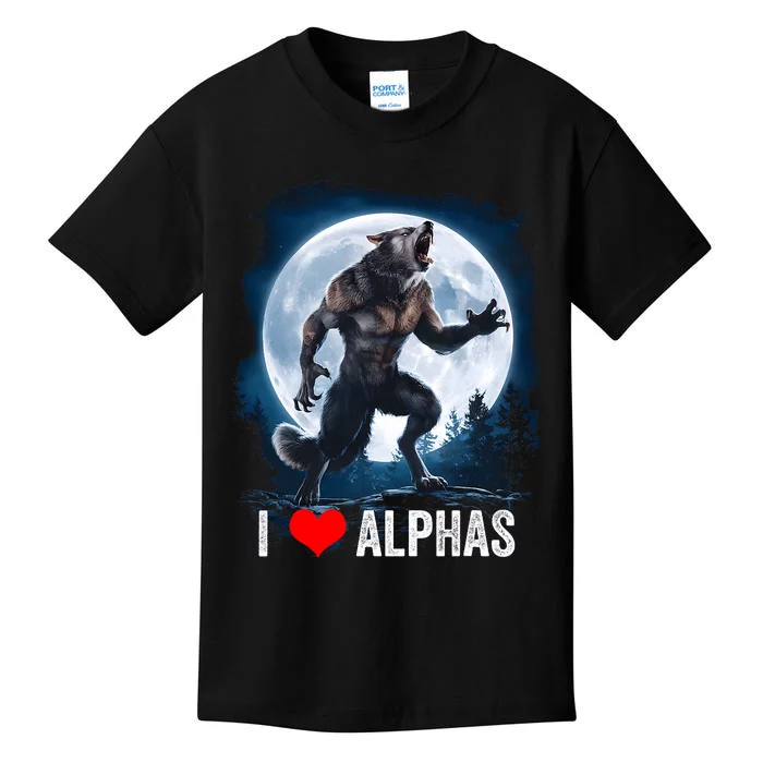 Funny Cringe Werewolf Wolf Meme I Heart Alphas I Love Alphas Kids T-Shirt