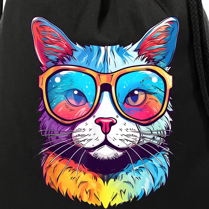 Funny Cat Wearing Sunglasses Cat Lover Cat Graphic Men Women Drawstring Bag