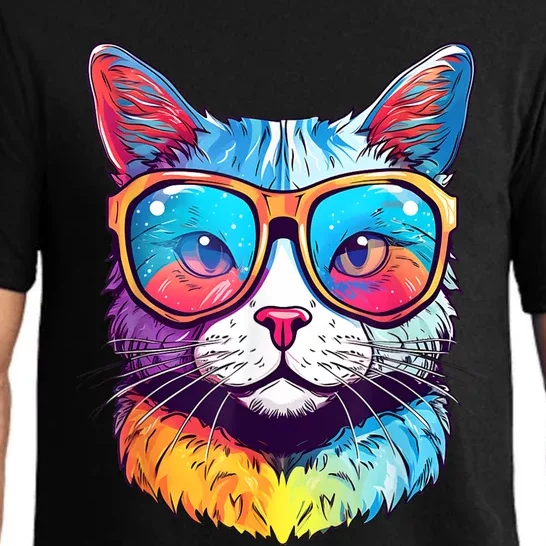 Funny Cat Wearing Sunglasses Cat Lover Cat Graphic Men Women Pajama Set