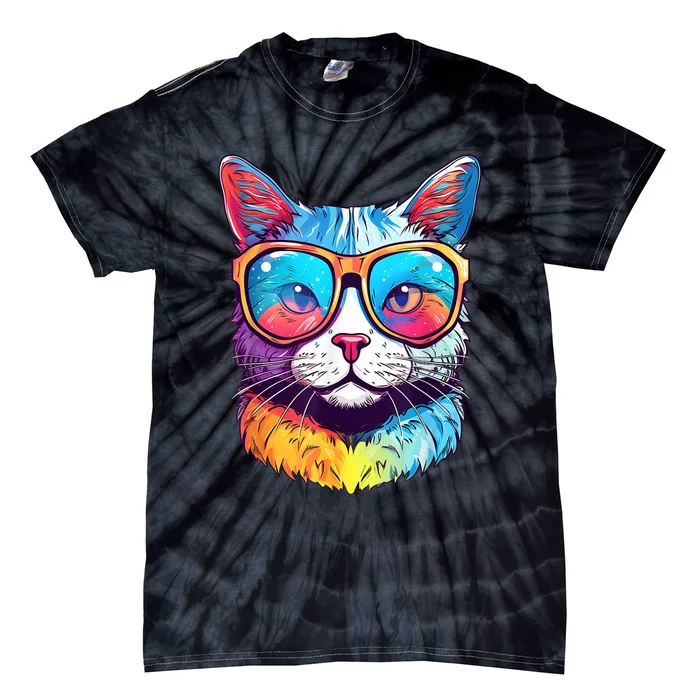 Funny Cat Wearing Sunglasses Cat Lover Cat Graphic Men Women Tie-Dye T-Shirt