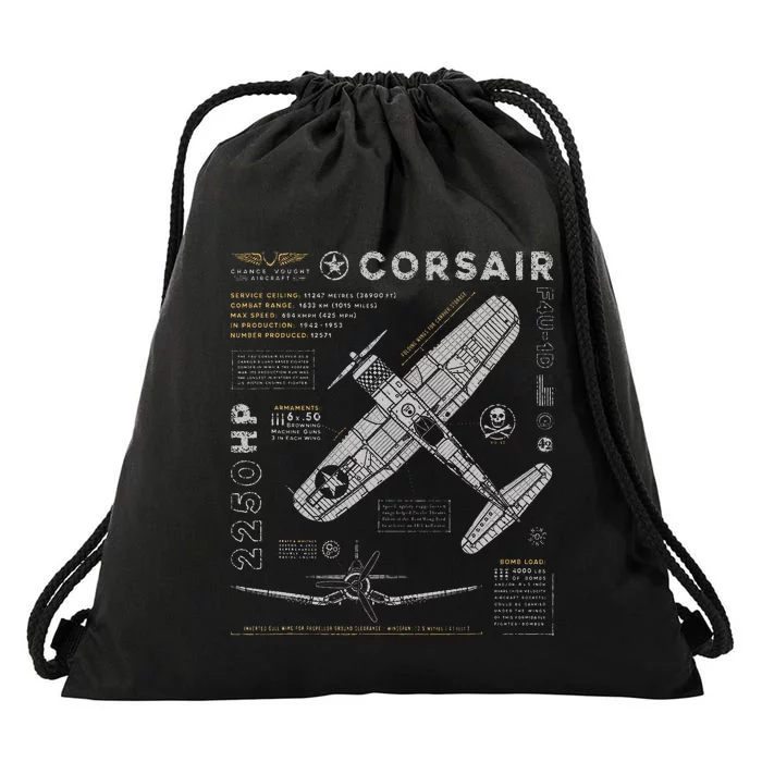 F4u Corsair Ww2 Fighter Plane Us Wwii Warbird Drawstring Bag