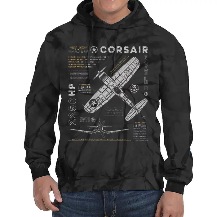 F4u Corsair Ww2 Fighter Plane Us Wwii Warbird Tie Dye Hoodie